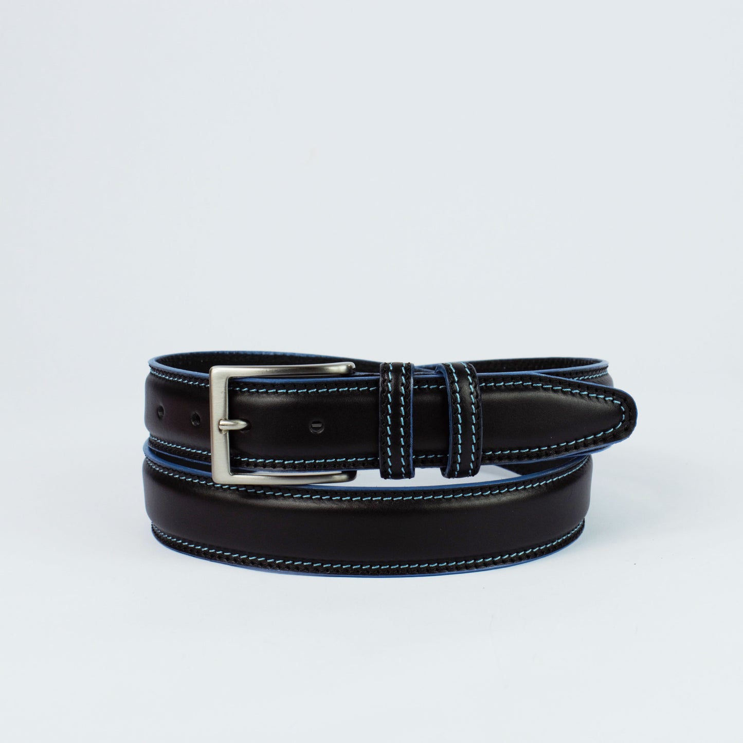 Ceinture en cuir surpiqué turquoise,Modèle 517/35