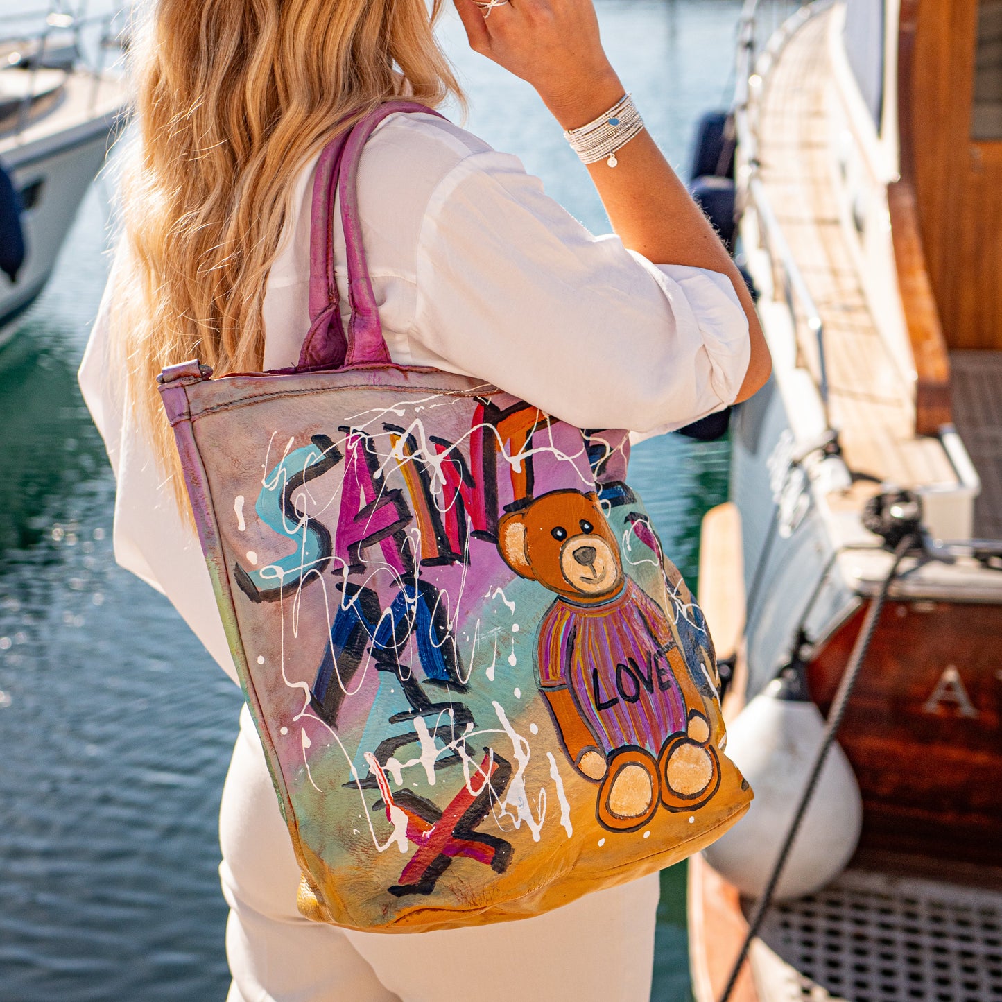 Cabas Sainte Maxime sac peint à la main