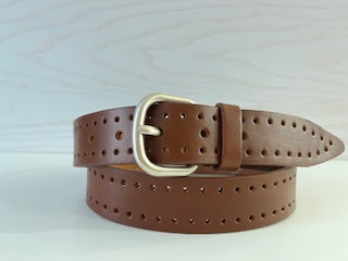 Ceinture en cuir perforée - Boucle argentée vintage