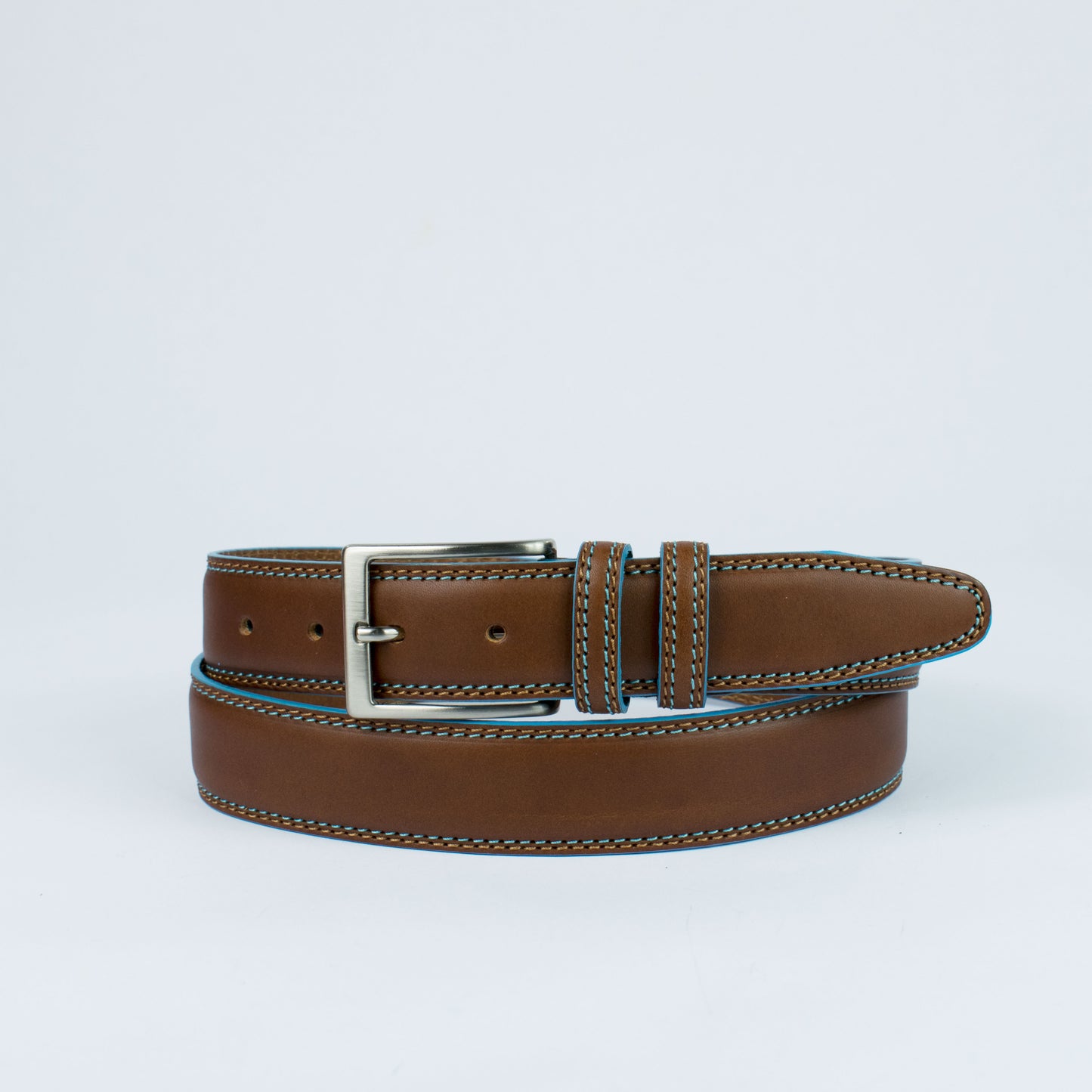 Ceinture en cuir surpiqué turquoise,Modèle 517/35