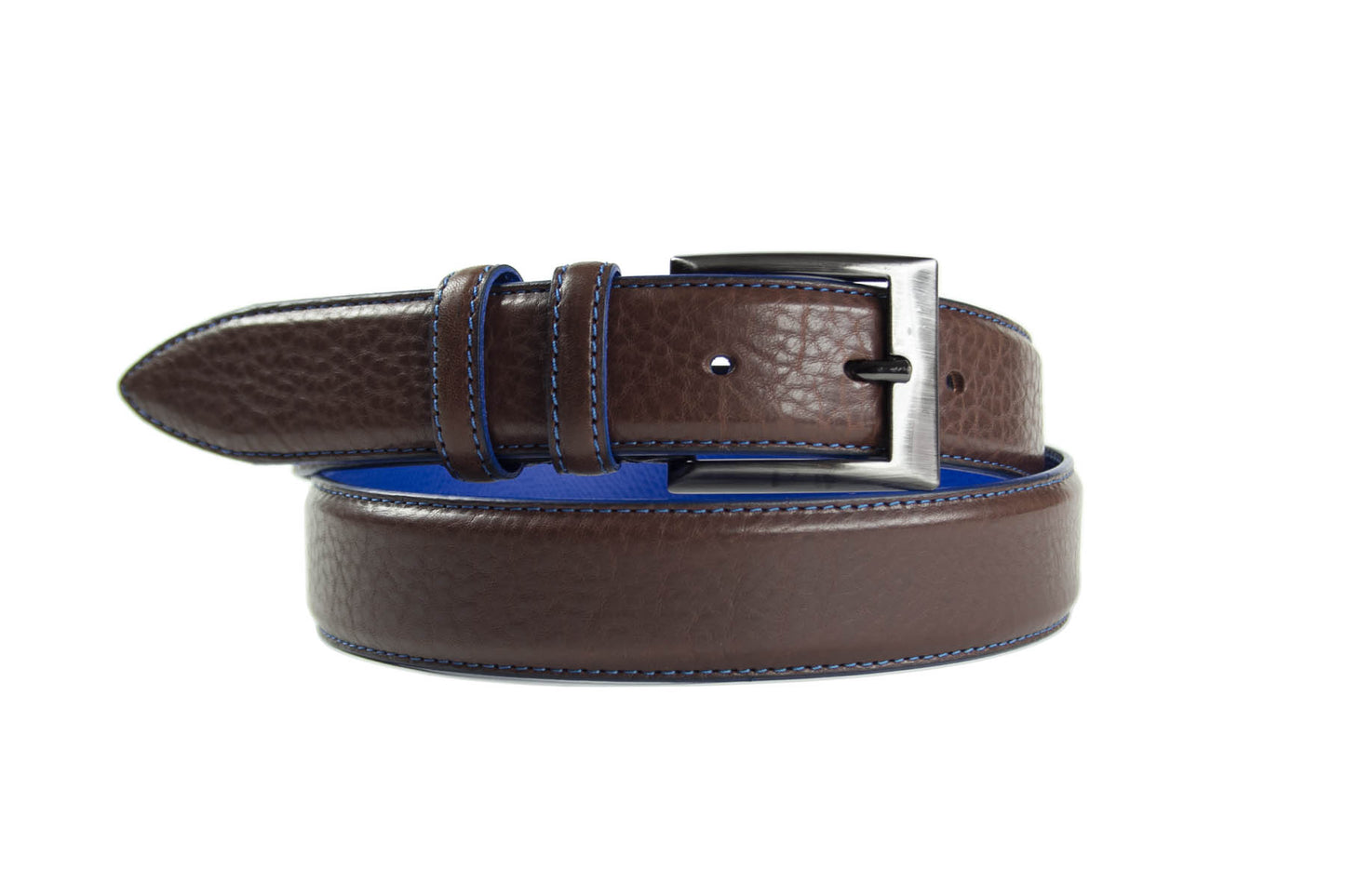 Ceinture en cuir surpiqué bluette, Modèle 518/35