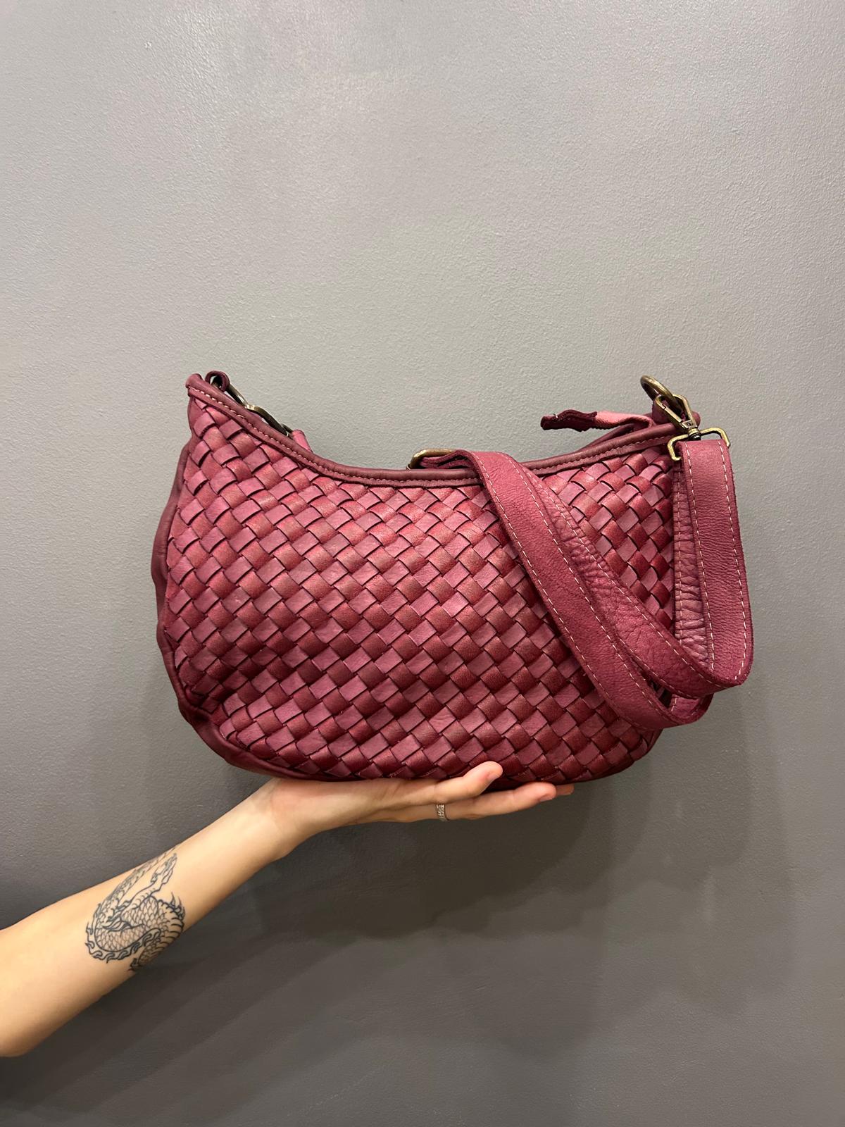 Sac tressé en cuir italien, Modèle FRANCESCA, couleur lit de vin