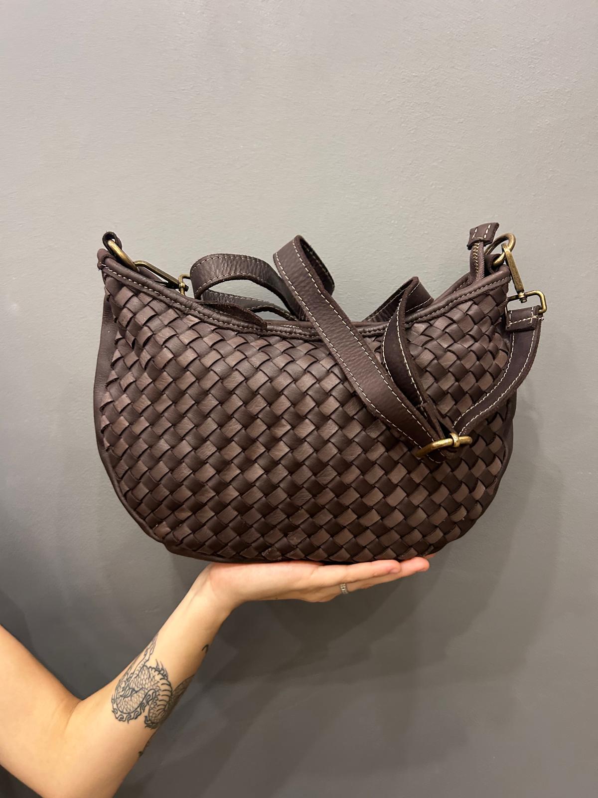 Sac tressé en cuir italien, Modèle FRANCESCA, couleur chocolat 